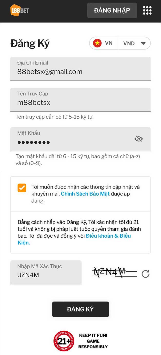 Đăng ký tài khoản 188bet